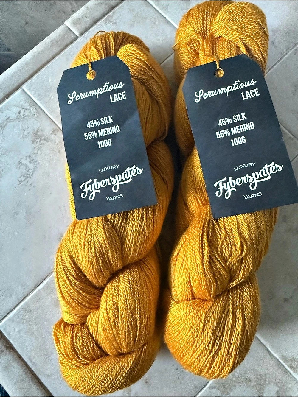 Fyberspates Lace Scrumptious Silk Merino Yarn Gold NWT 2 Hanks